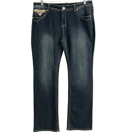 Grace In LA Womens Embroidered Jeans Size 14 Gold Detail Studs Straight - Picture 1 of 16